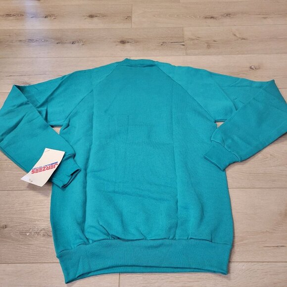 NOS Vtg Jerzees 90s Blank Blue Green Crewneck Sweatshirt Size M 38-40 USA Made - Picture 5 of 5